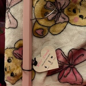 Betsey Johnson Pink and Yellow Teddy Bear Blanket